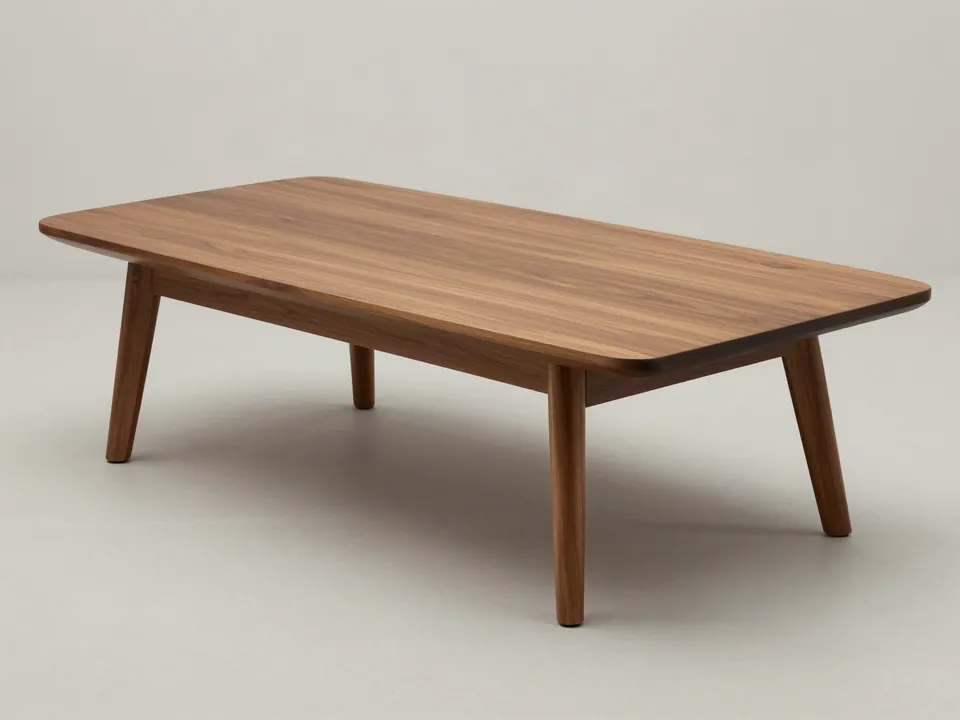 Mesa de centro Caracolí en madera, vista en diagonal